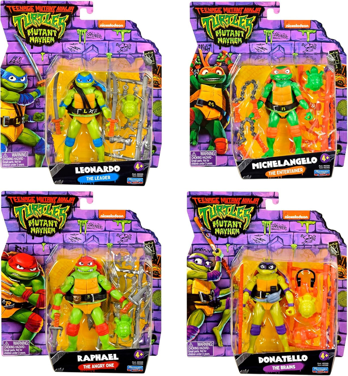 Paquete de 4 figuras básicas de tortuga Ninja