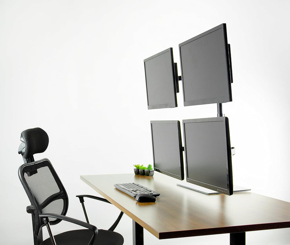 Soporte de Escritorio para 4 Monitores VIVO, Base de Vidrio, STAND-V004FG