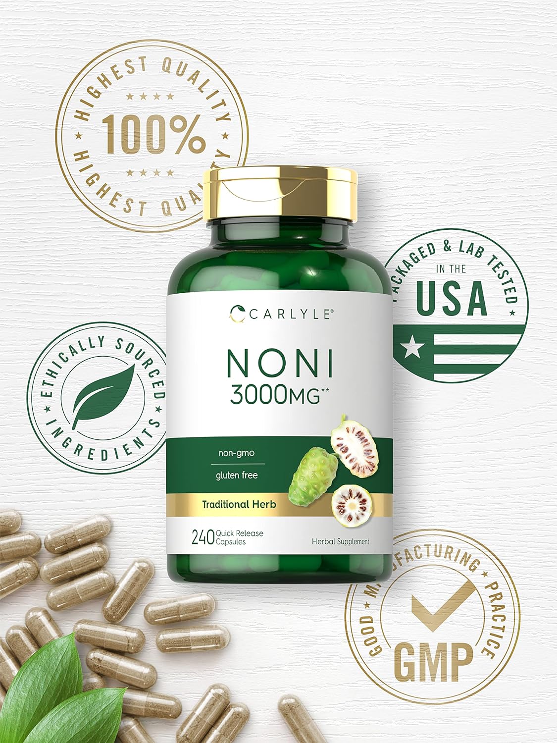 Suplemento Carlyle Cápsulas de frutas Noni de 3000 mg 240 u