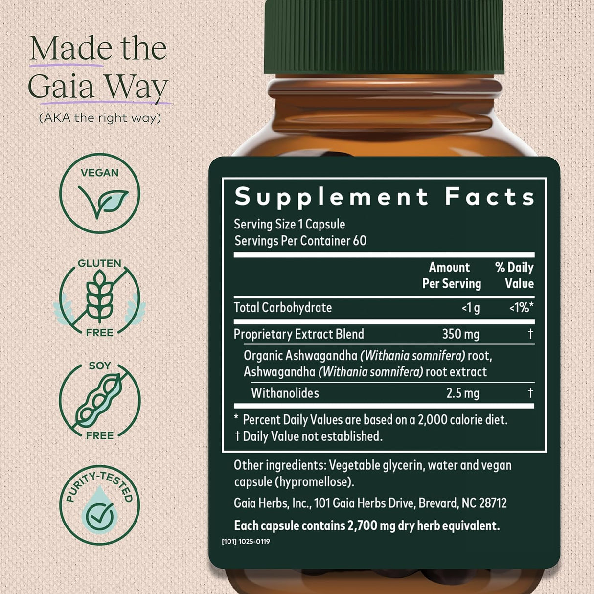 Cápsulas de Ashwagandha, Gaia Herbs, 60 Cápsulas, Energía y Ánimo