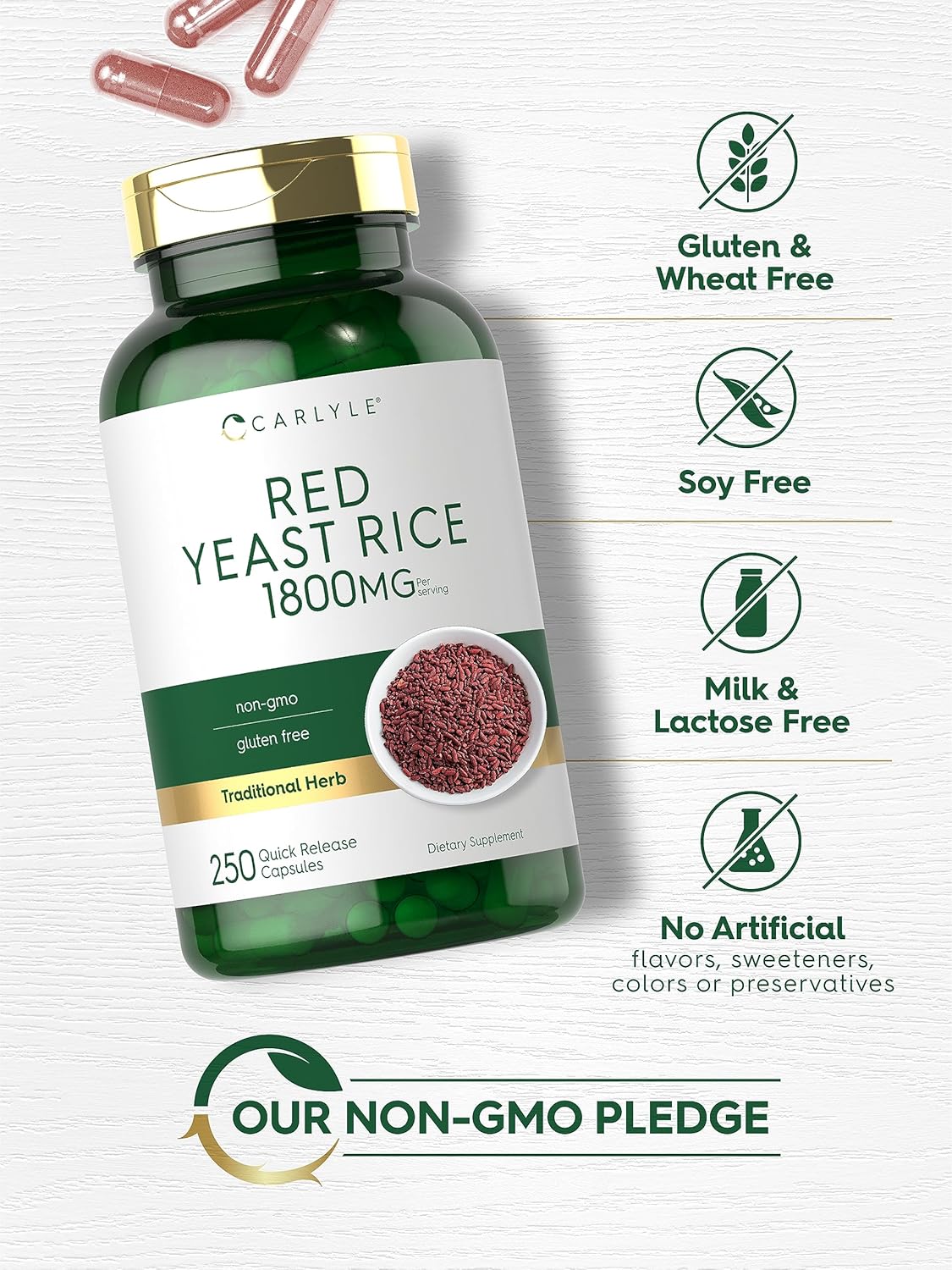 Suplemento Arroz de levadura roja 250 cápsulas sin OMG