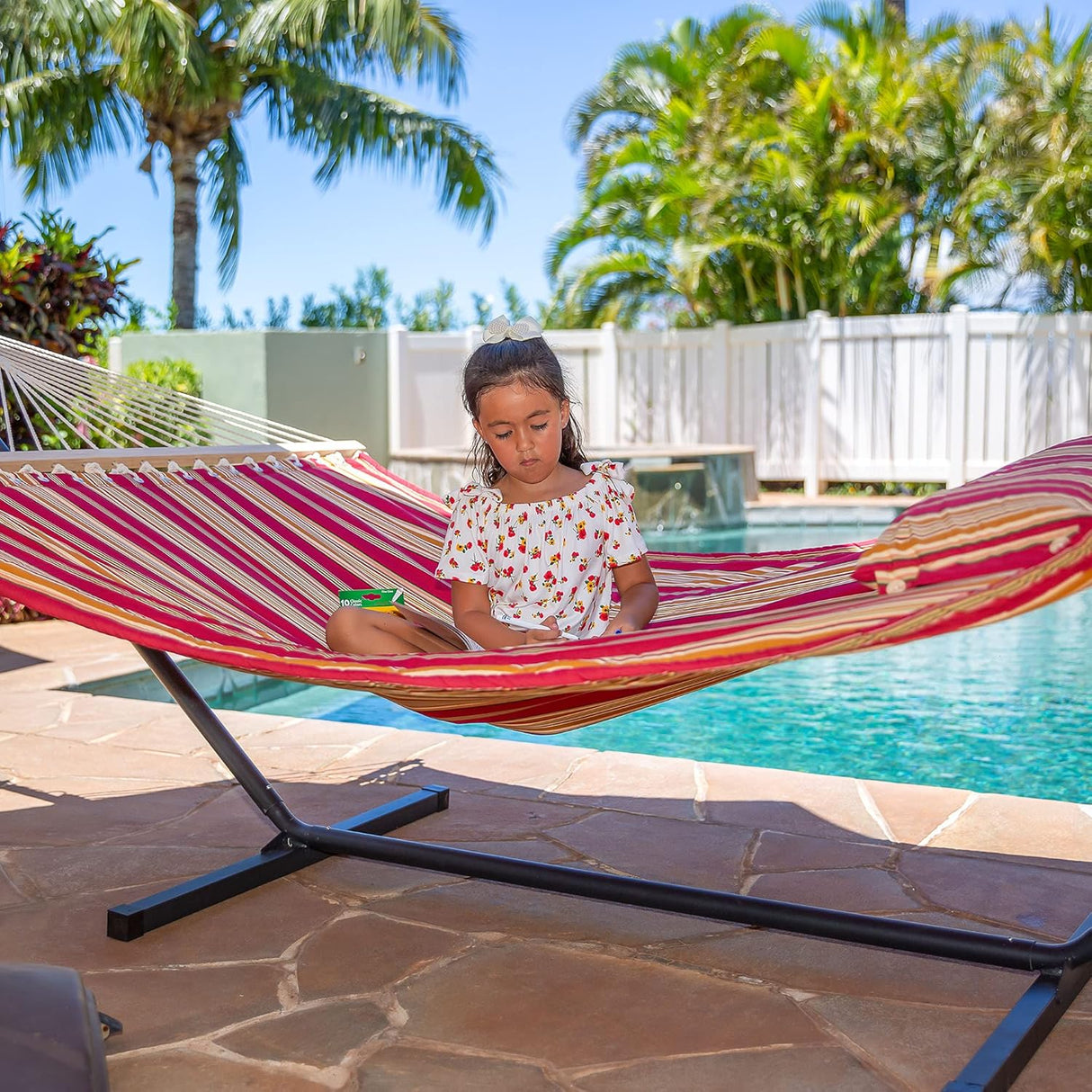 Hamaca SUNCREAT con soporte, dos personas, tela acolchada, 12ft