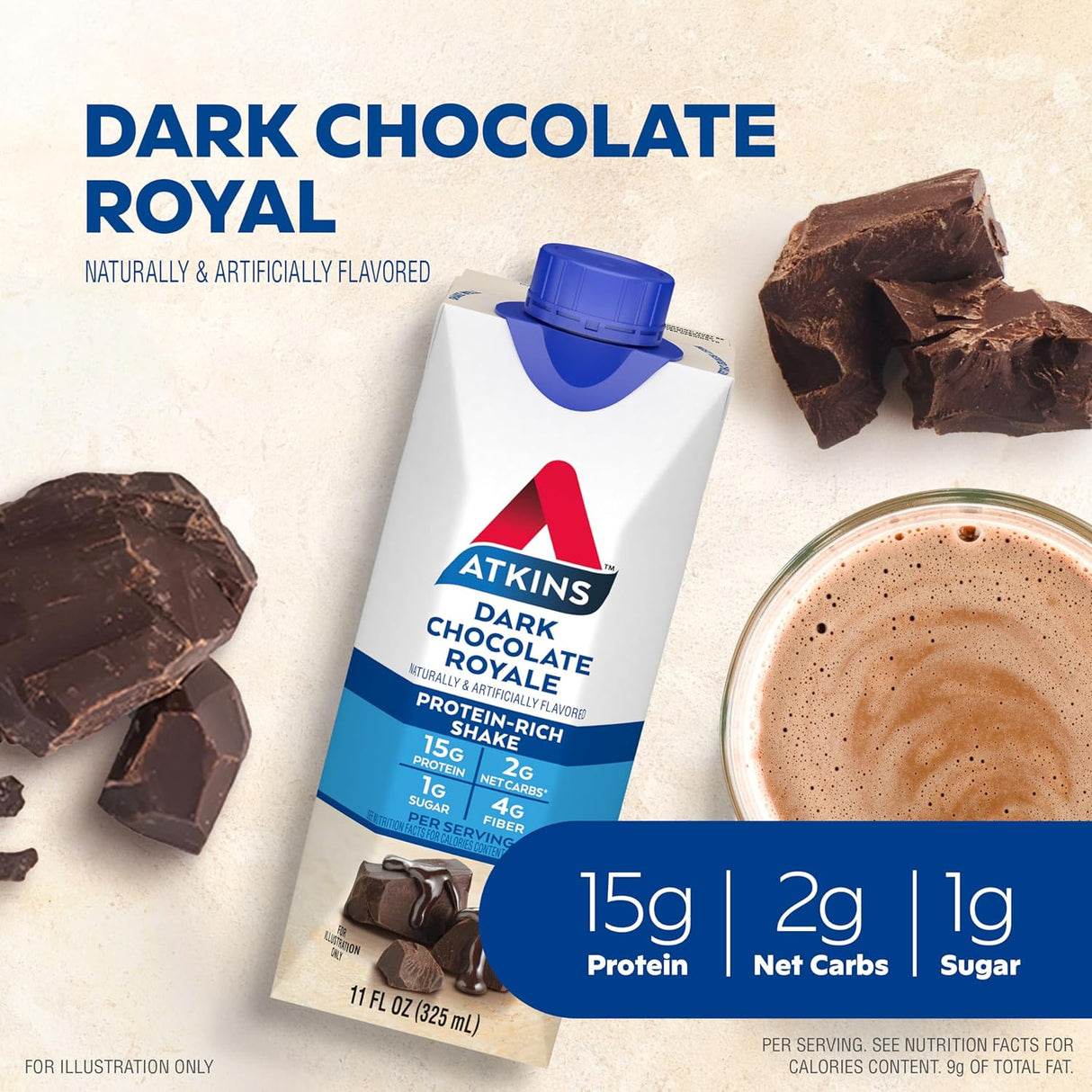 Batido rico en proteínas Dark Chocolate Royale, sin gluten, apto para ceto