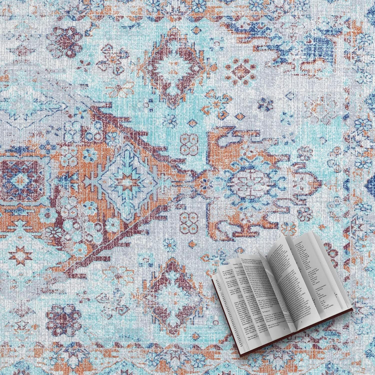 Alfombra Adiva Lavable 6x9, Antideslizante, Vintage, Modelo 6' x 9