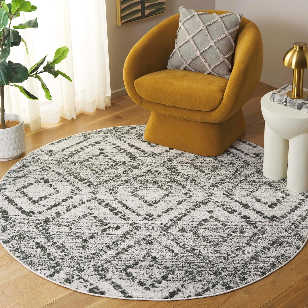 Alfombra Redonda Geométrica Ideal para Áreas de Alto Tráfico (ADR131W-6R)