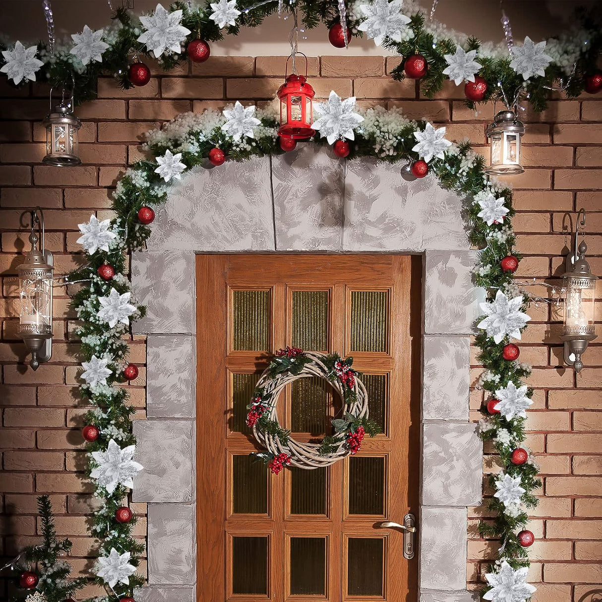 Flores Poinsettia Artificiales, 36 Pcs, 3-6 Pulgadas, Clips