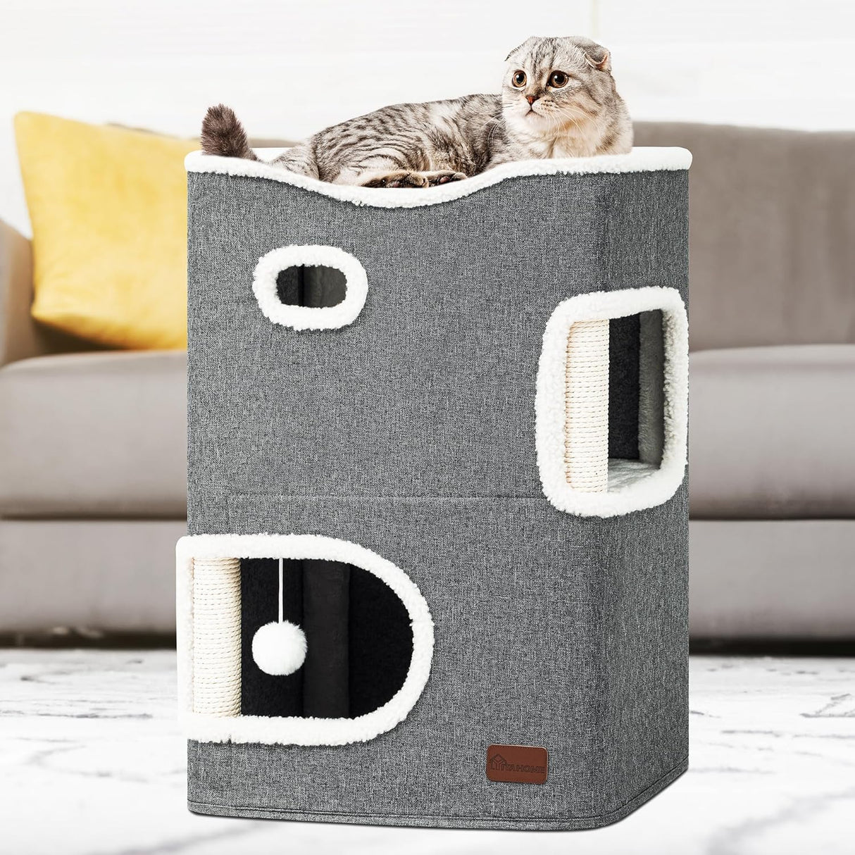 Casa para Gatos de 2 Pisos YIATHOME, con Rascador y Escondite