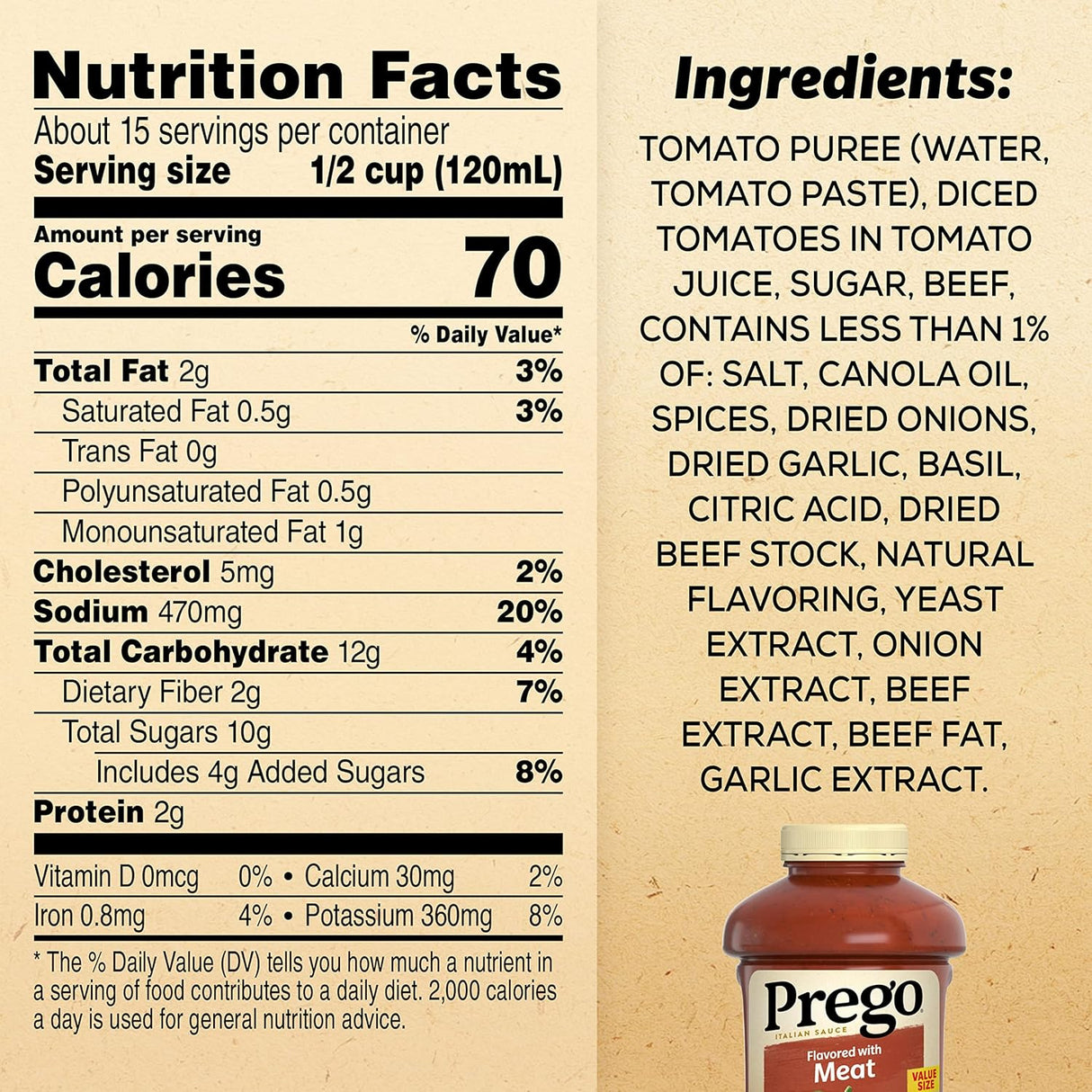 Prego Salsa italiana de pasta de tomate aromatizada con carne, tarro de 67 onzas