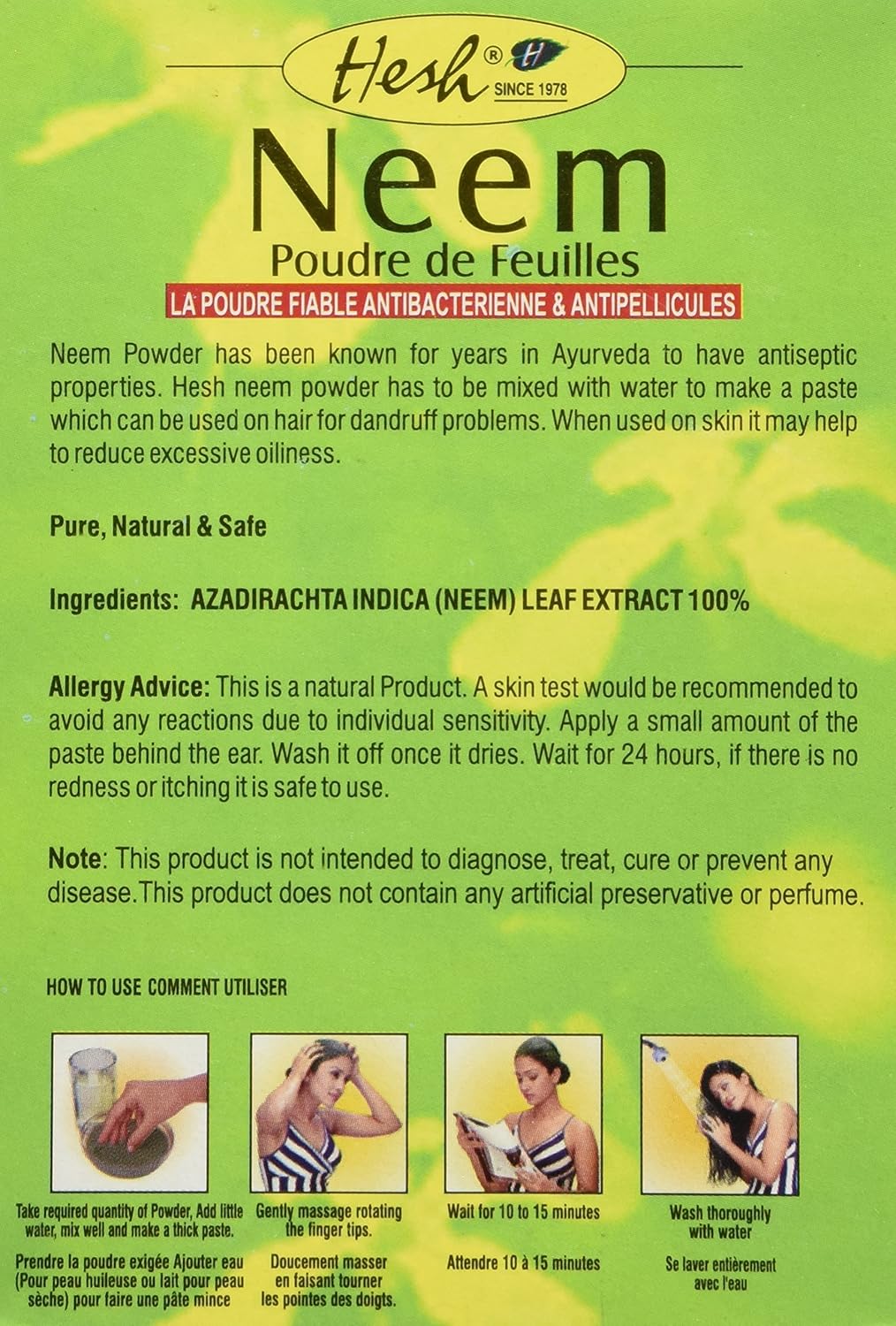 Suplemento Hoja de Neem pura en polvo de Hesh, de 3.5 oz