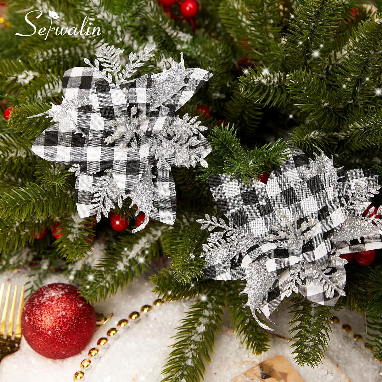 Flores Artificiales Serwalin 20pcs Poinsettia con Clips 5.5in