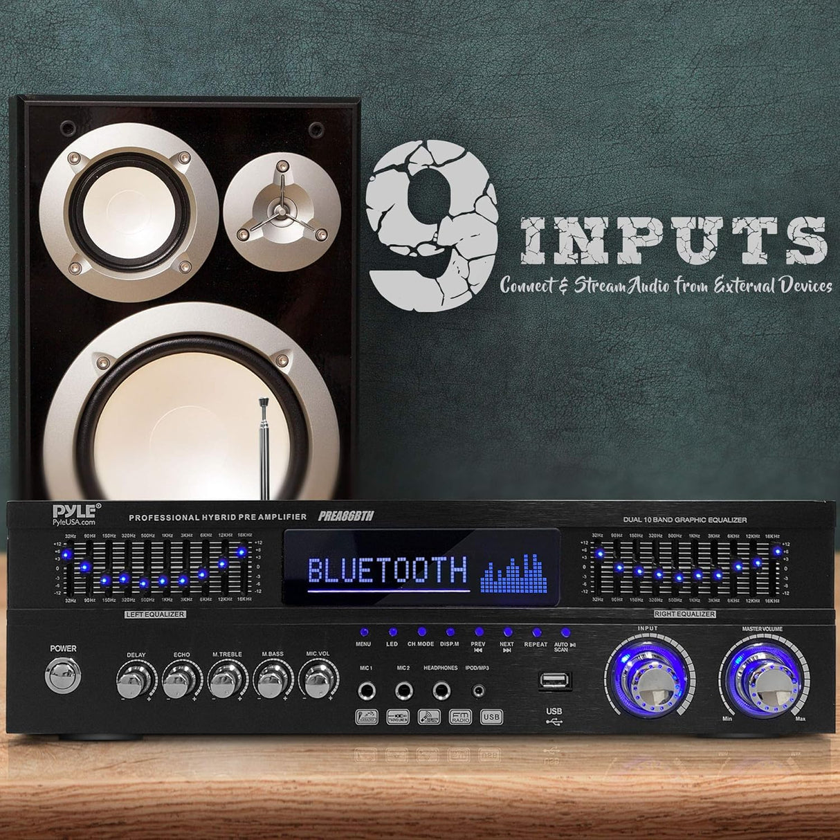 Preamplificador estéreo híbrido PYLE-HOME PREA86BTH