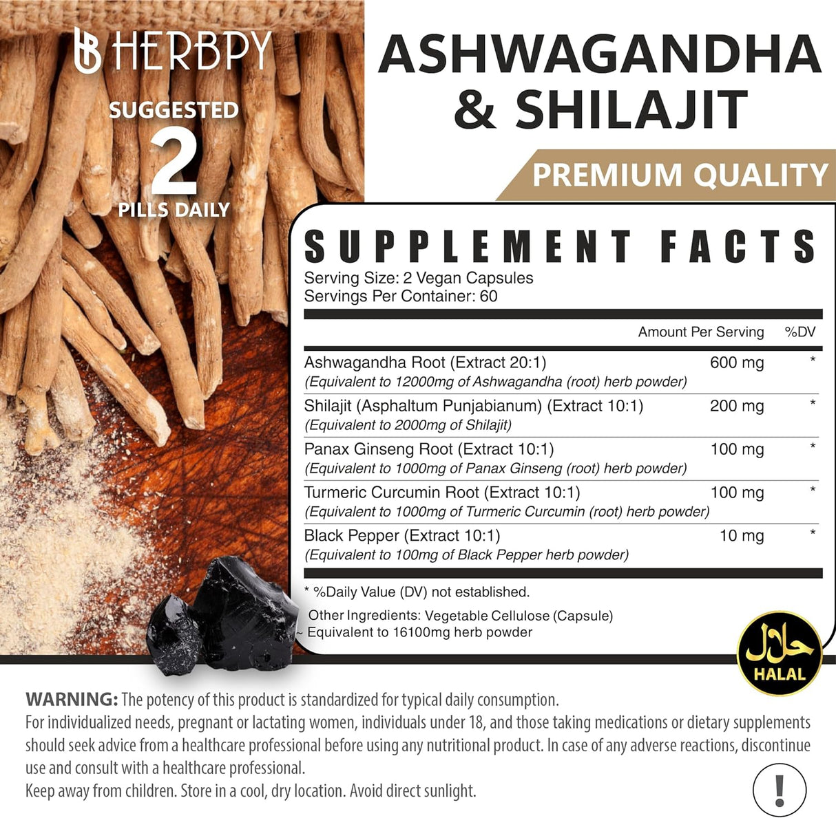 Suplemento 5 en 1 Ashwagandha 16100mg con Shilajit puro