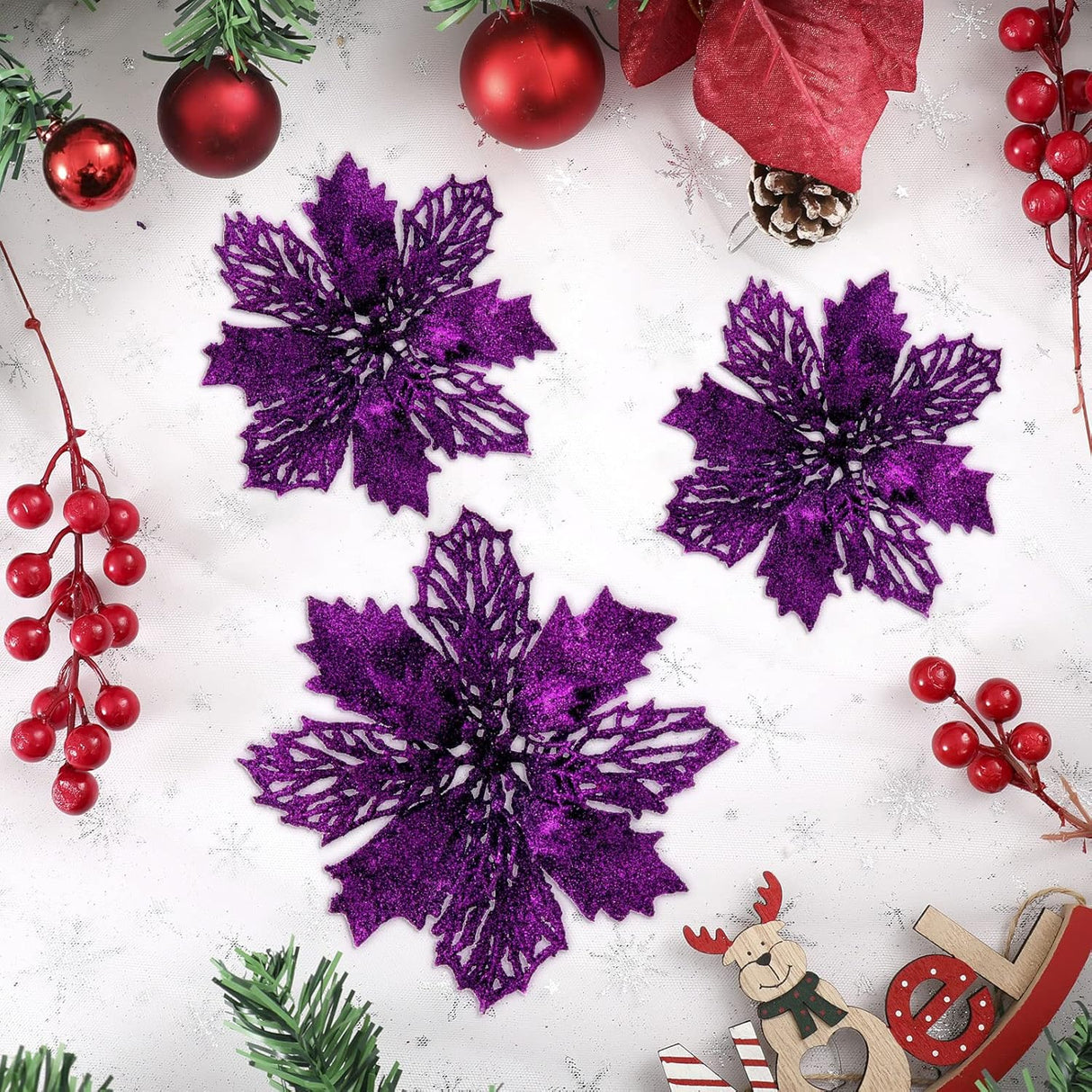 Flores Poinsettia Artificial - Wironlst 16 Pcs Decorativas