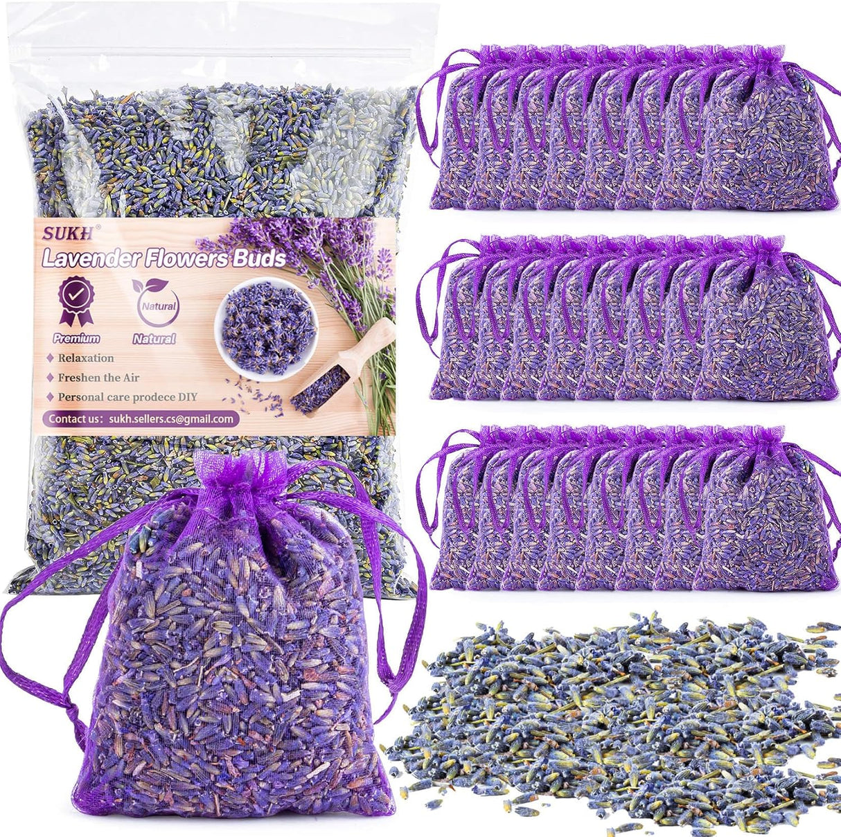 Sachet de Lavanda Sukh 8.4OZ - Flores Secas Aromáticas