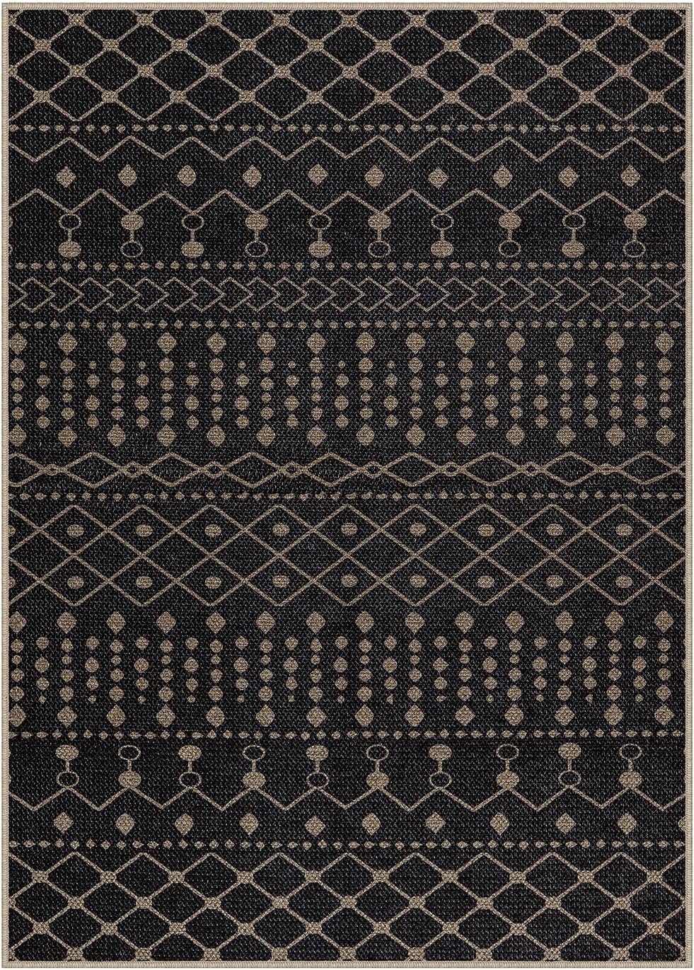 Alfombra de yute tribal de 5 x 7 pulgadas, Negro Lahome