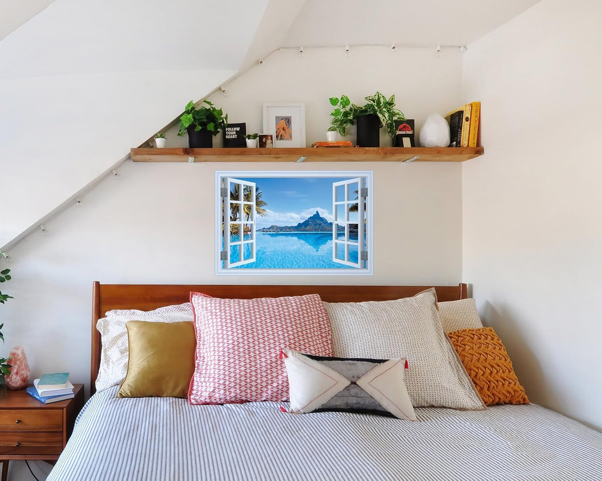 Adhesivo de pared falso para ventana, vista frente al mar