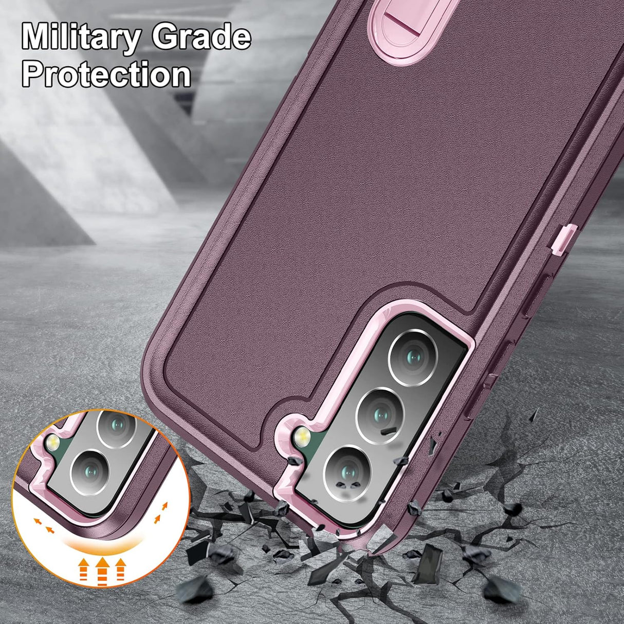 BaHaHoues Funda para Samsung Galaxy S22, Samsung S22 con soporte integrado, a prueba de golpes, polvo, caídas, grado militar, para Galaxy S22 5G de 6.1 pulgadas (morado nocturno/rosa bebé)