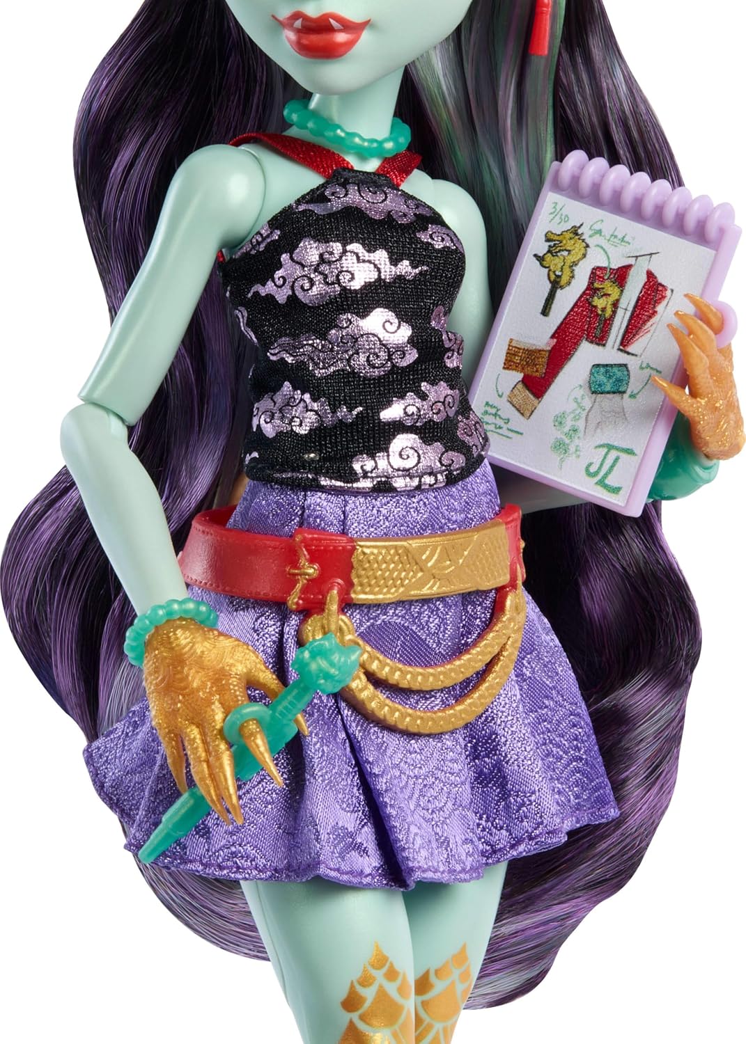 Muñeca Jinafire Long de Monster High con perro y 7 accesorios