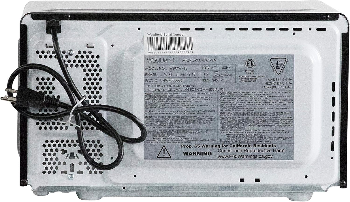Microondas Compacto West Bend 700W, 6 Configuraciones, WBMW71B