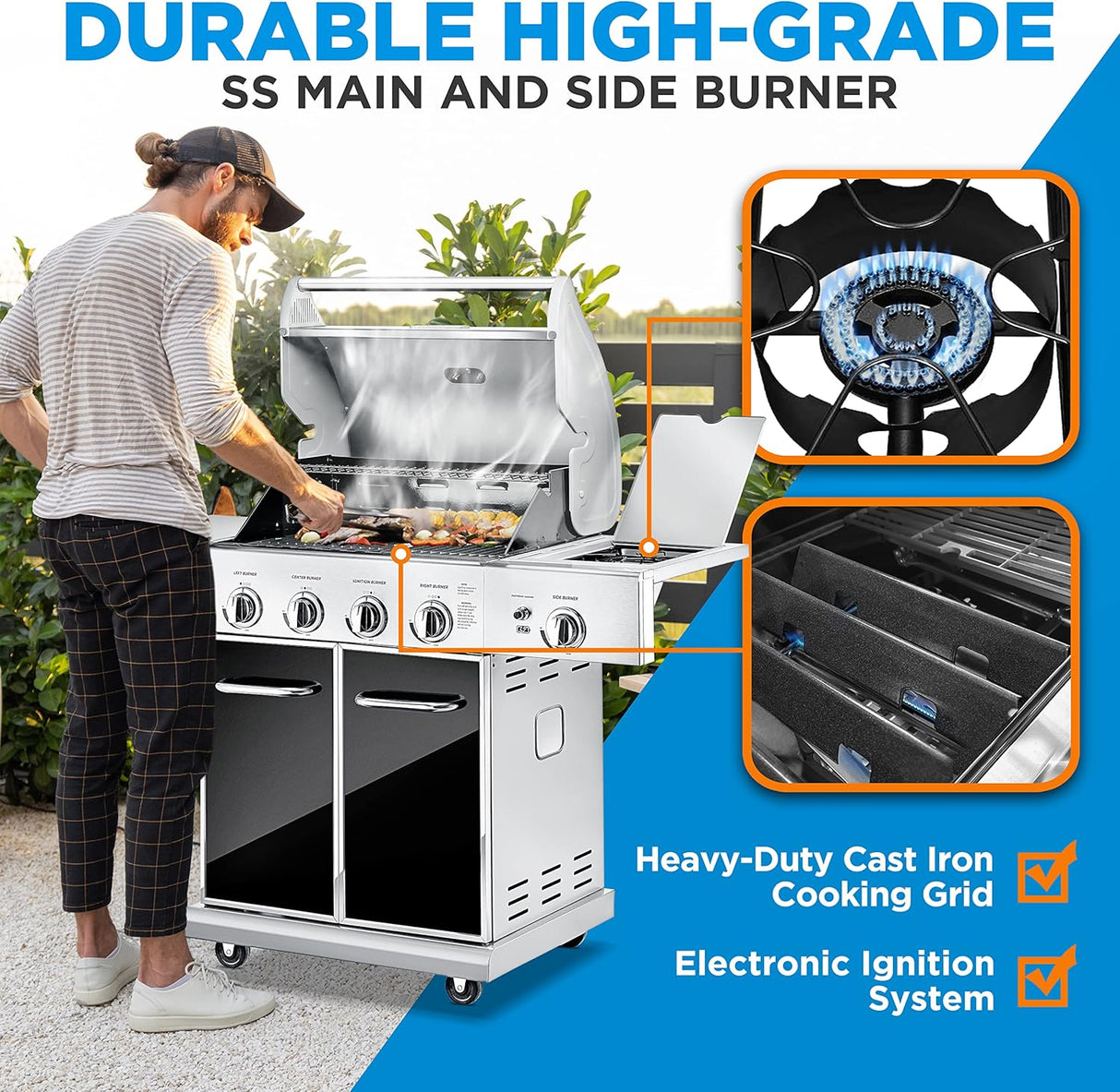 Parrilla de gas de acero inoxidable NUTRICHEF NCGRIL2