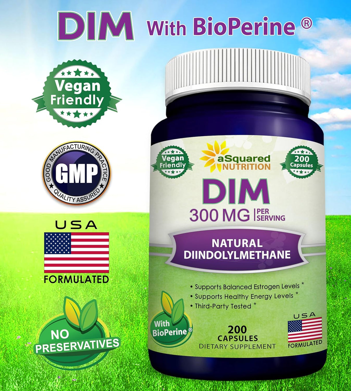 Suplemento Nutrition DIM 300mg Plus BioPerine 200 cáp