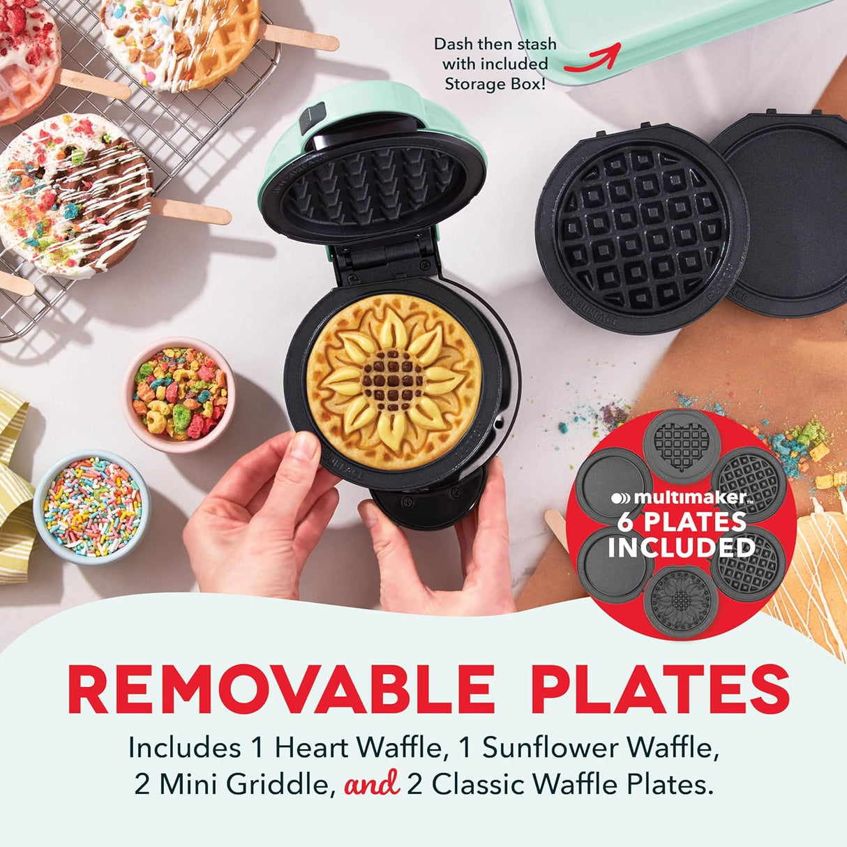 Mini Waffle Maker DASH Multimaker, 4 en 1, Placas Removibles