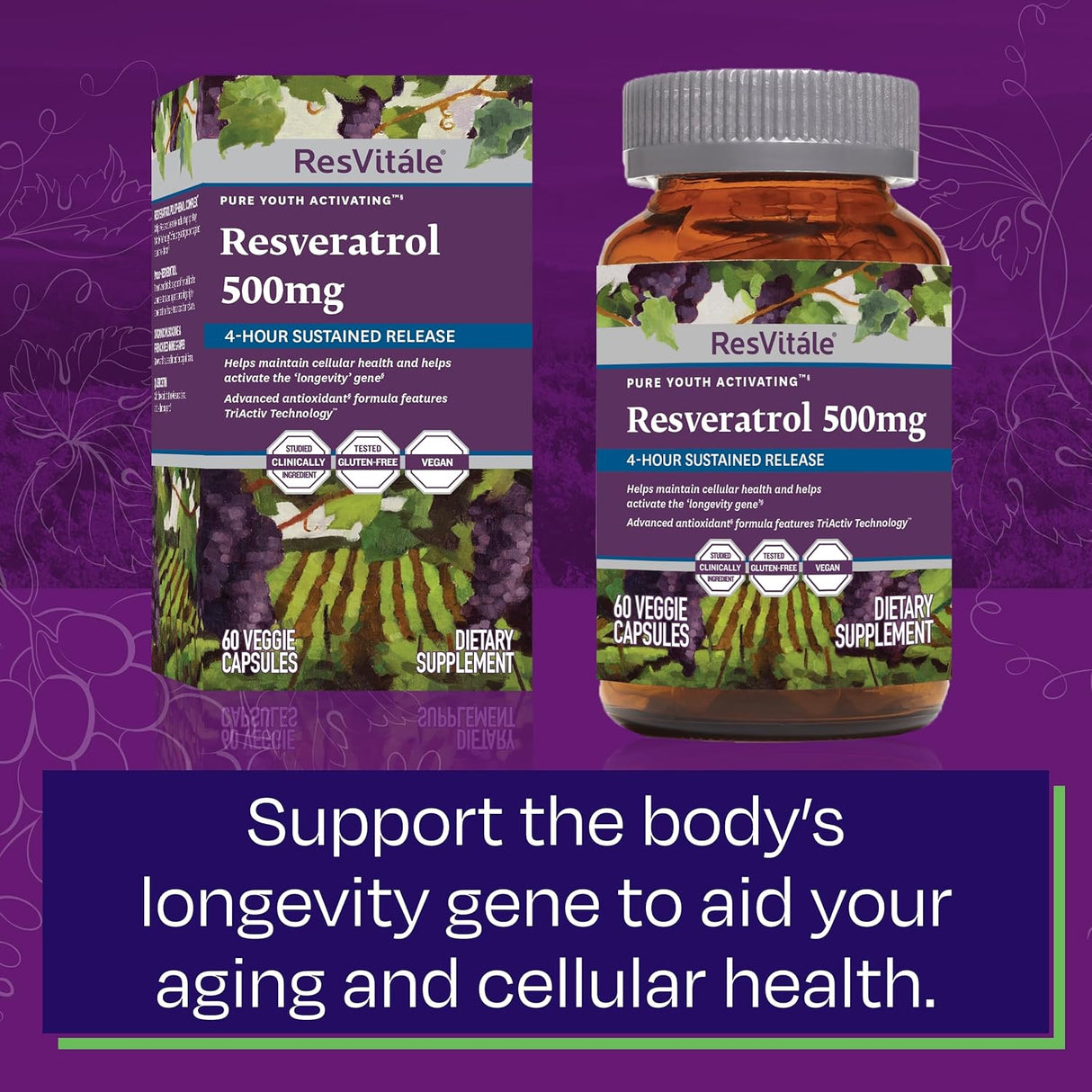 Suplemento ResVitále Resveratrol 500 mg 60 cápsula vegetal