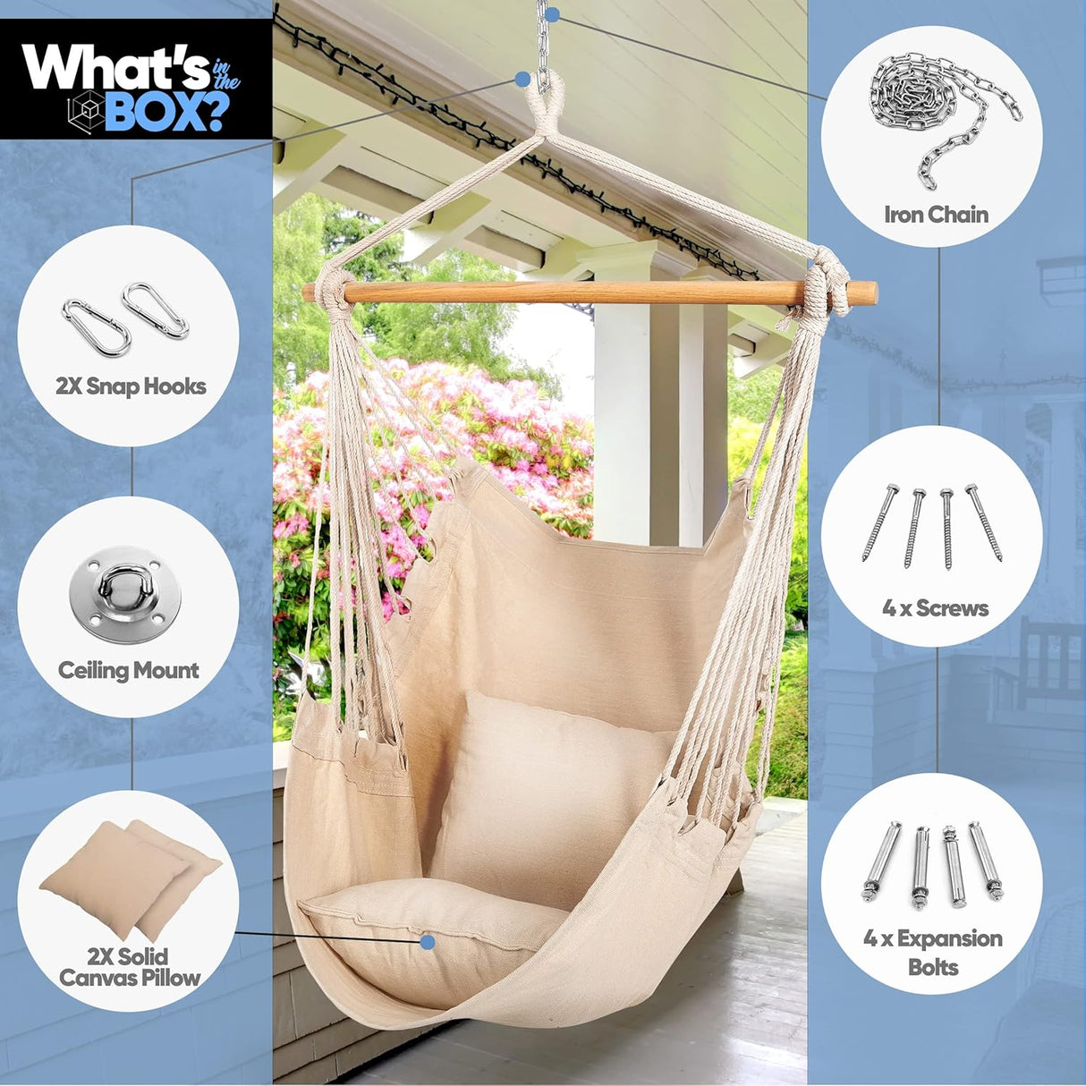 Hamaca colgante con cuerda de columpio SereneLife SLHMW33