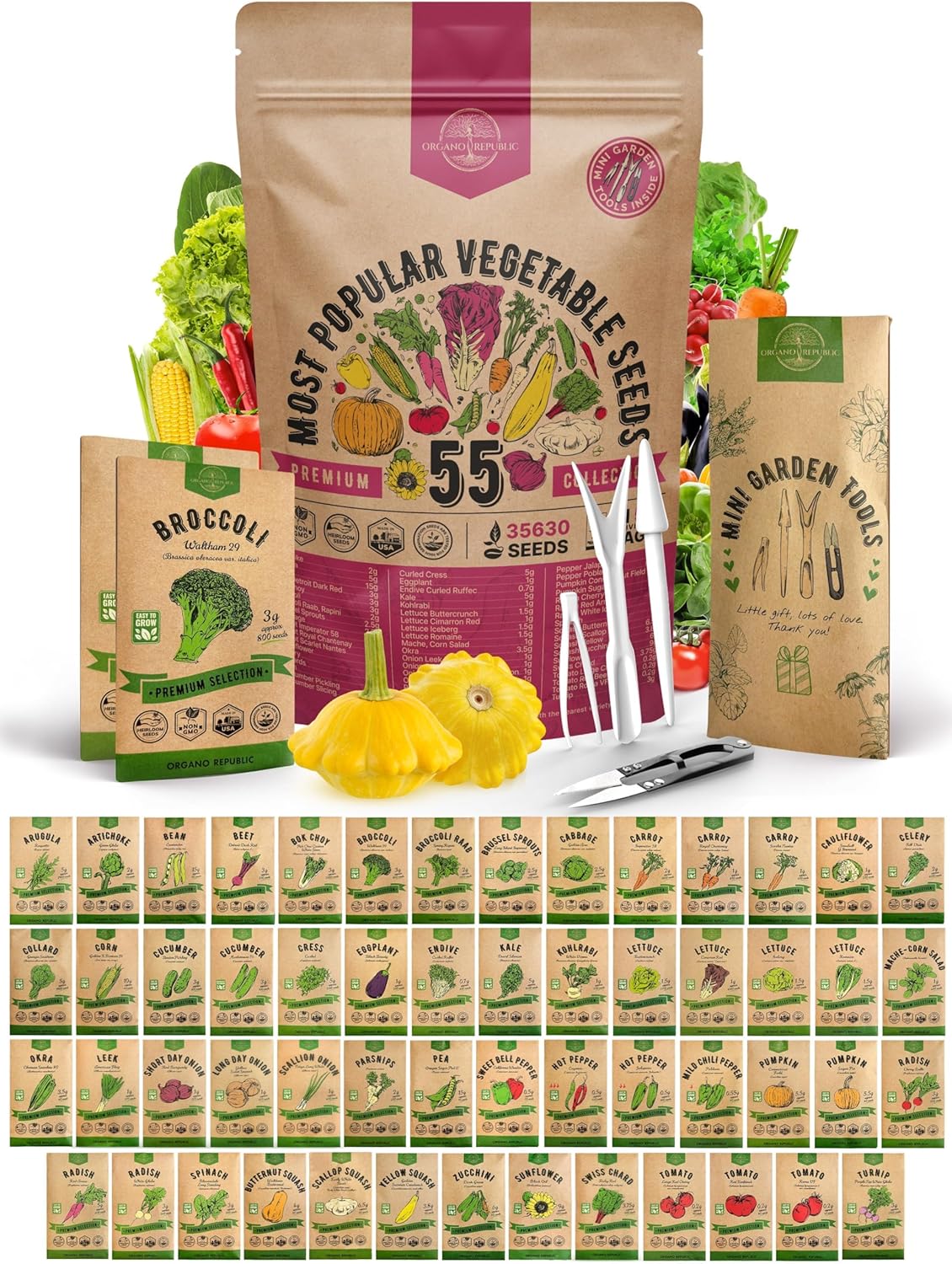Pack de 55 Semillas No GMO para Huerto - Variedad Heirloom