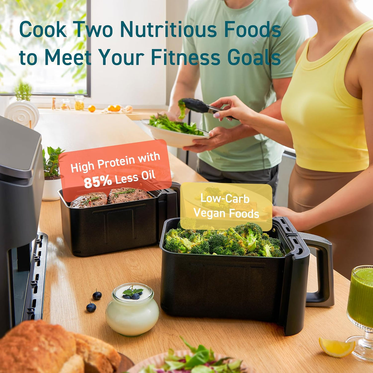 Freidora de aire COSORI 9Qt, 10-en-1, doble cesto, recetas