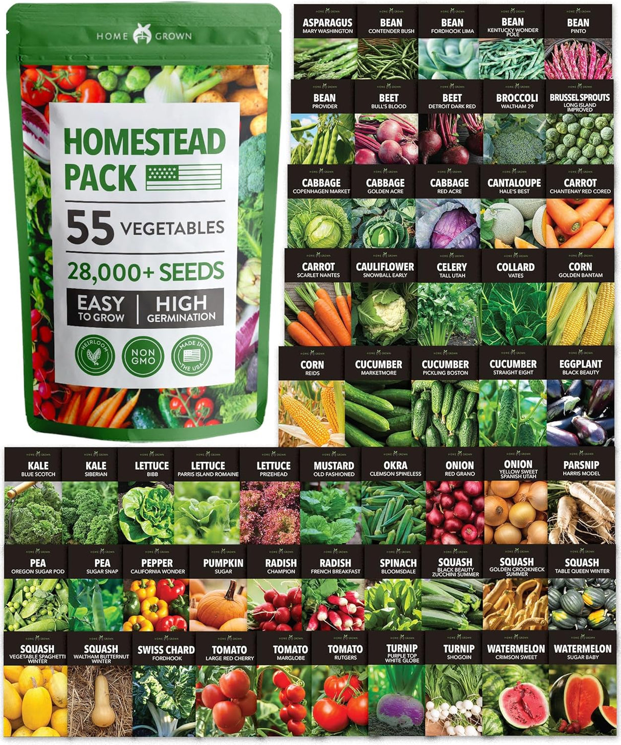 Pack de 55 Semillas de Vegetales Home Grown - No GMO