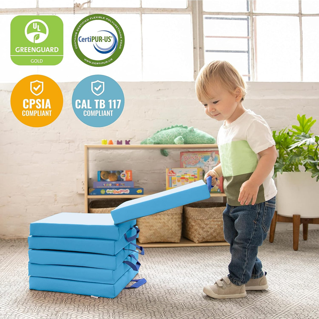 ECR4Kids SoftZone - Cojines de suelo, cuadrados, asientos flexibles, color azul francés, 6 piezas