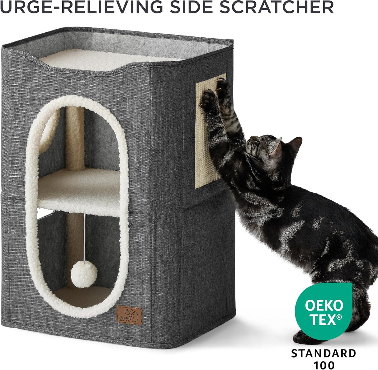 Casa para Gatos Bedsure 2 Niveles con Rascador y Escondite