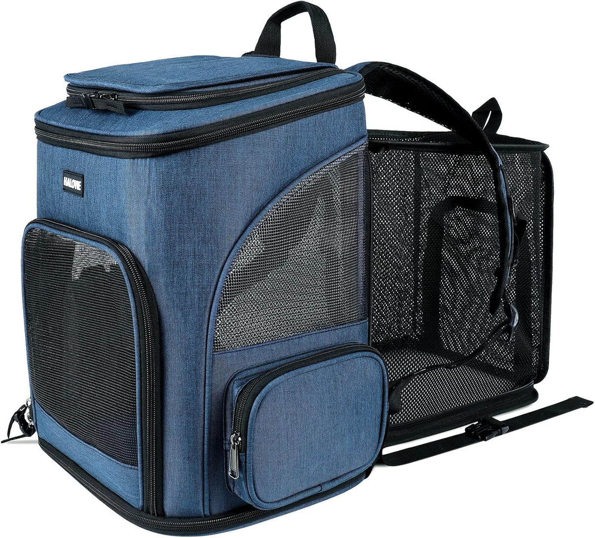 Mochila transportadora de mascotas expandible azul