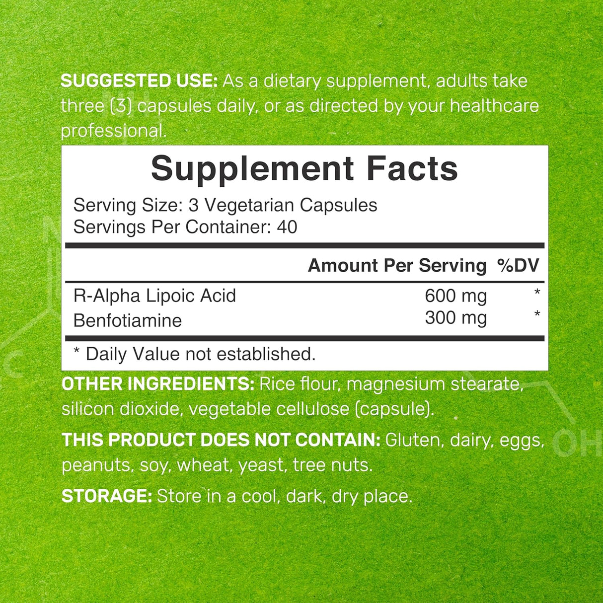 Suplemento Ácido alfa lipoico 600 mg con benfotiamina 300 mg