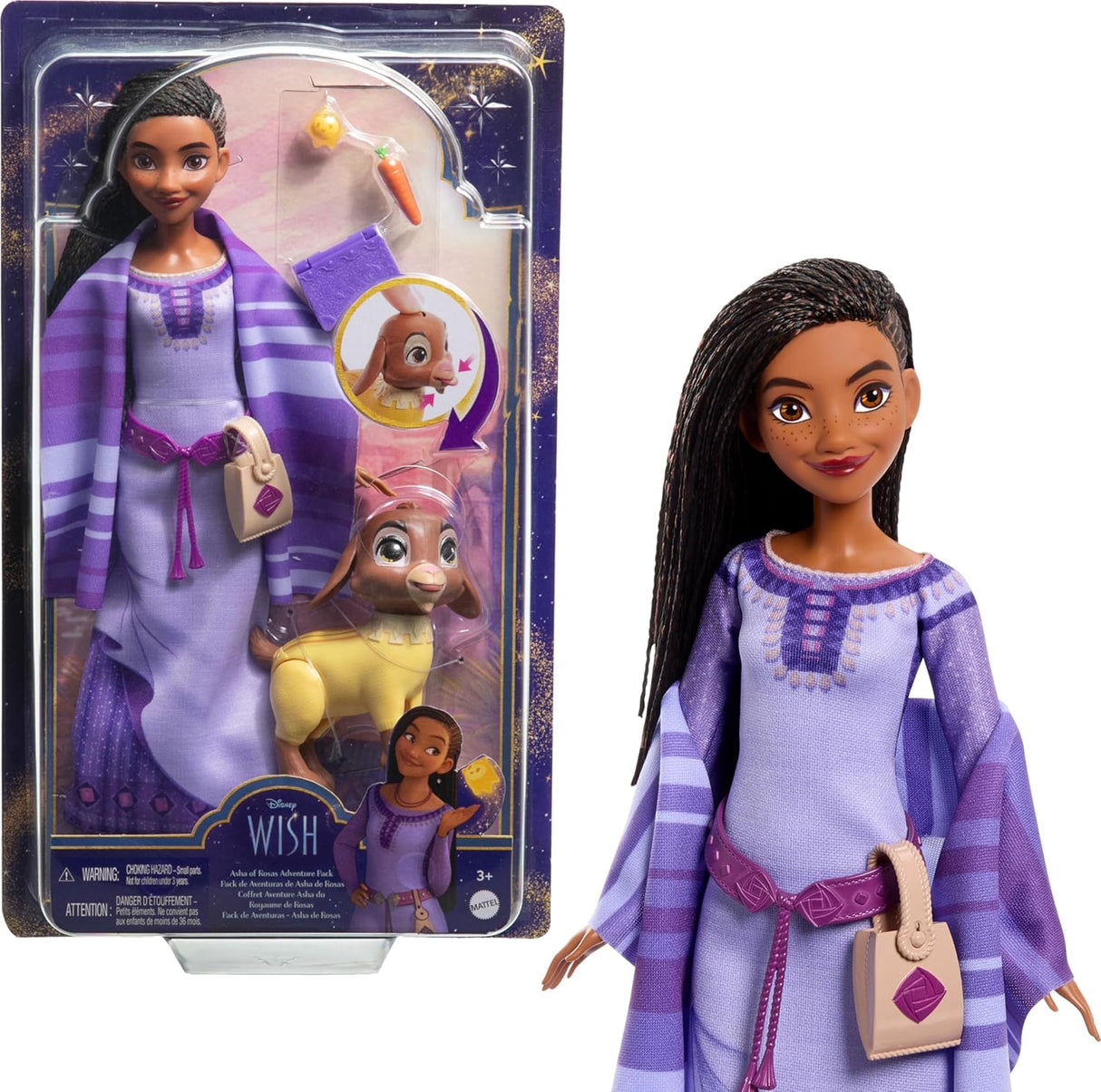 Muñeca de Aventuras Disney Wish Asha de Rosas Mattel con ropa y accesorios