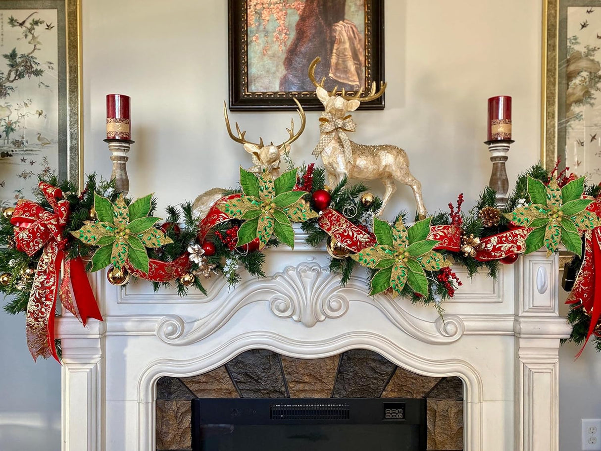 Flores Poinsettia Artificial Briful 12'' Set de 4 para Decorar