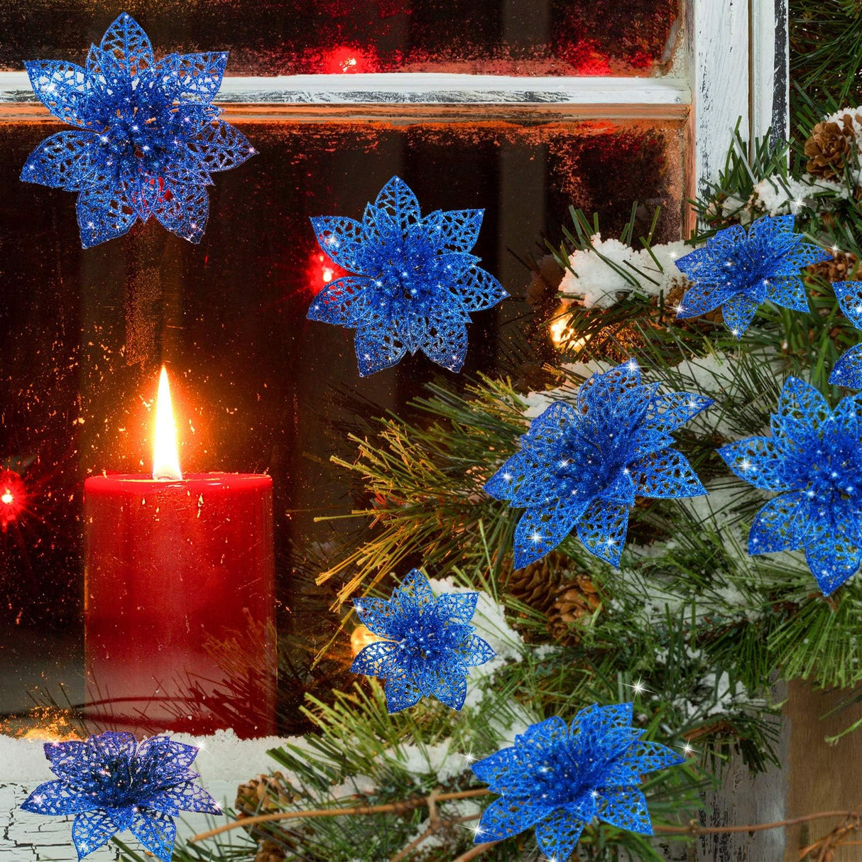 Adornos Artificiales Poinsettia WILLBOND, 36 Piezas Brillantes