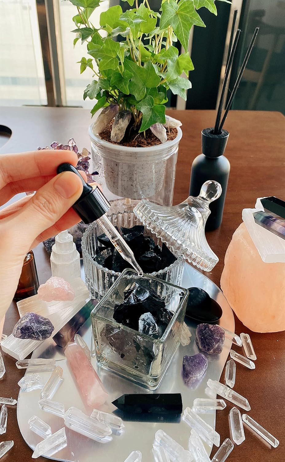 QINJIEJIE Cristales de obsidiana negra, piedras preciosas