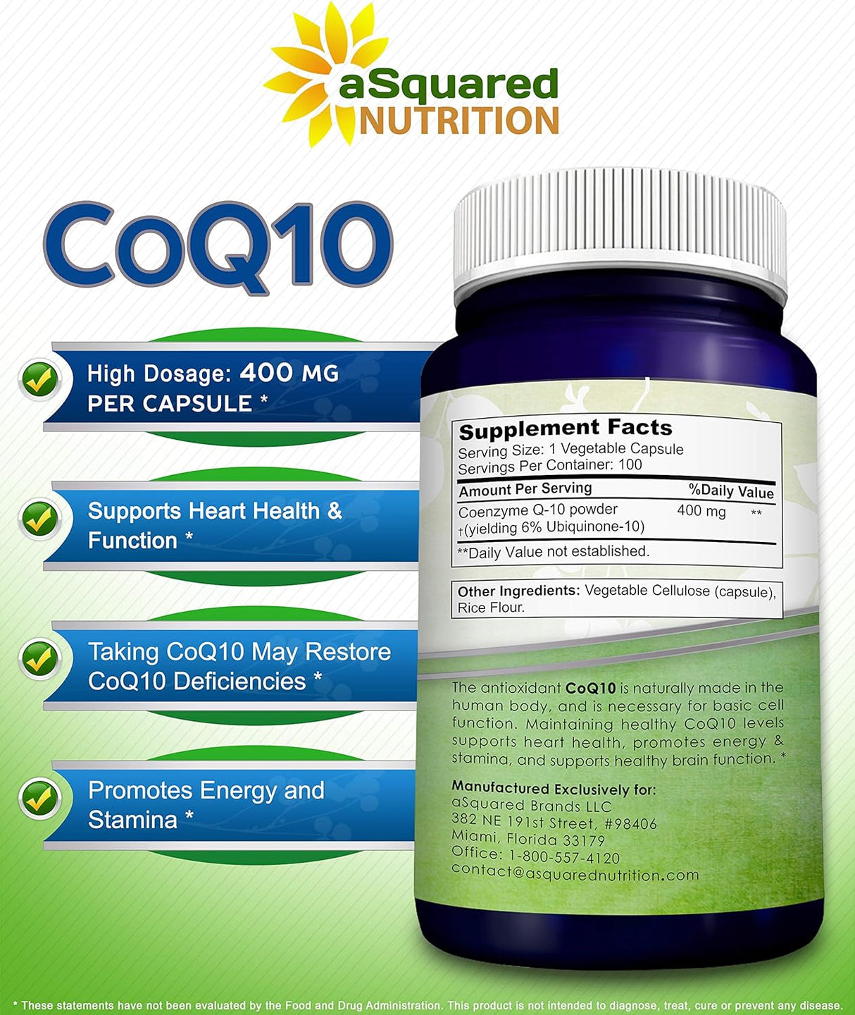 Suplemento aSquared Nutrition CoQ10 400 mg de fuerza máxima