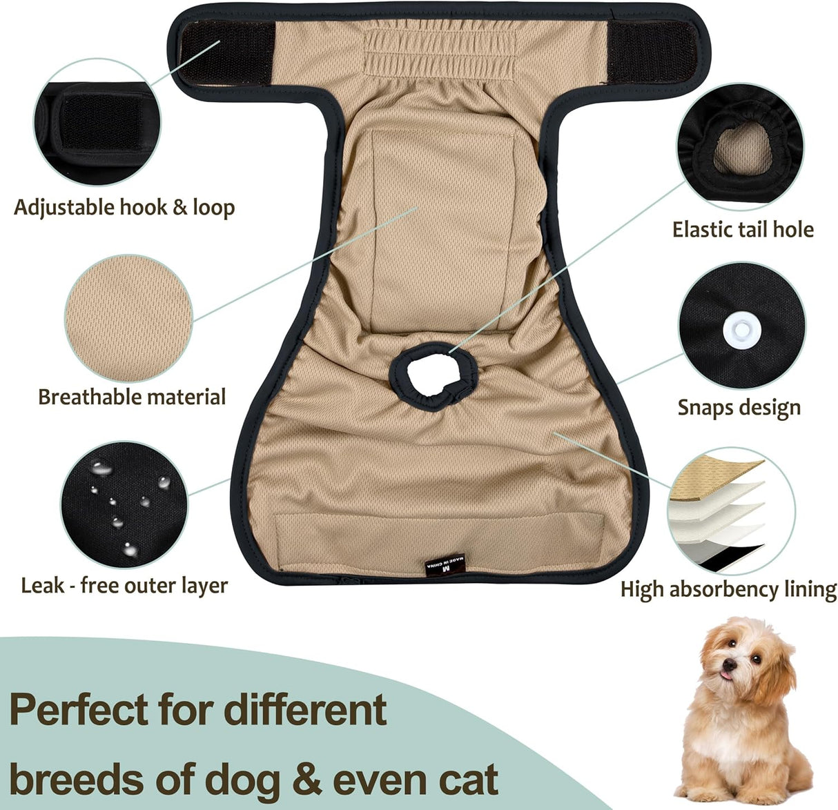 Pañales lavables para perras – Pañales reutilizables (negro, S)