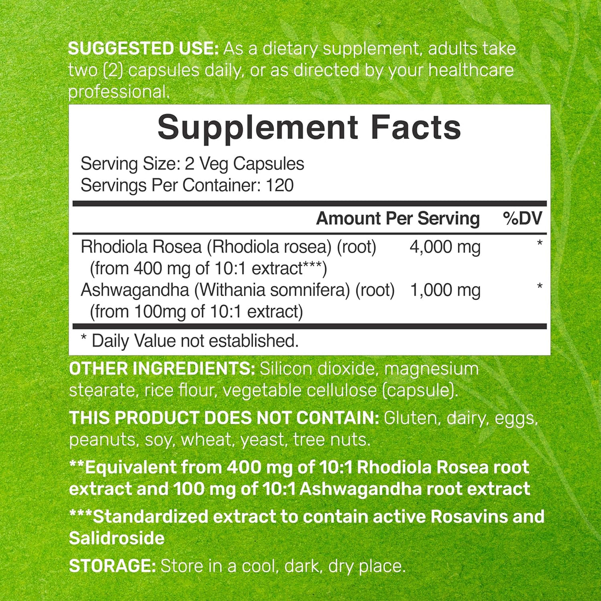 Suplemento de Rhodiola Rosea, 5000mg, 240 cápsulas, Max Strength
