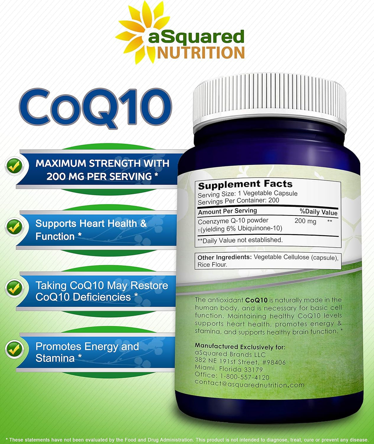 Suplemento aSquared Nutrition CoQ10 200 Capsules and 200mg