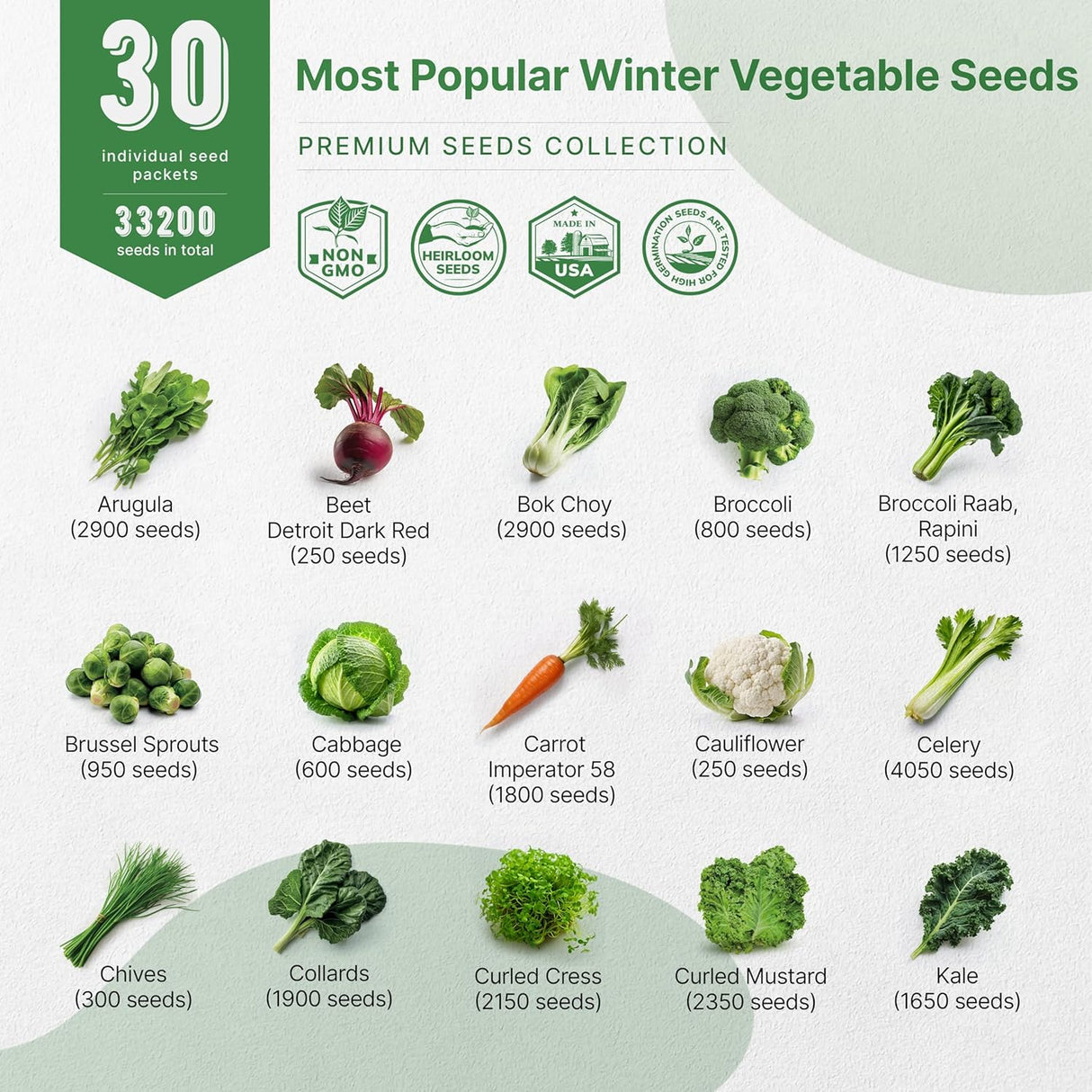 Pack de Semillas de Verduras de Invierno - 30 Variedades Heirloom