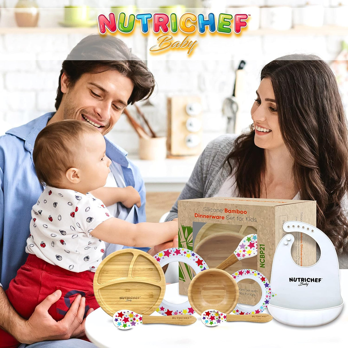 Juego de vajilla de bambú para bebé NutriChef NCBPS21