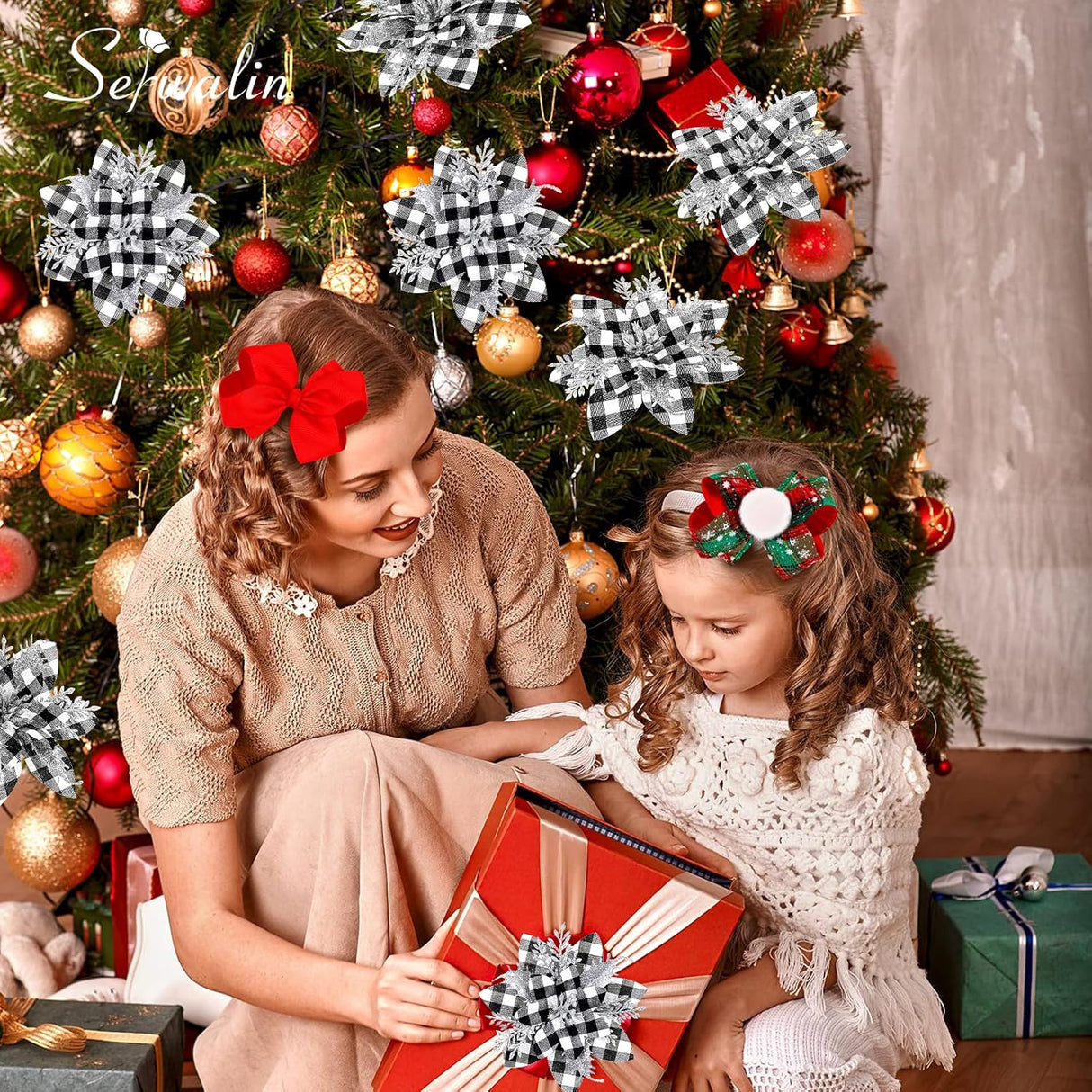 Flores Artificiales Serwalin 20pcs Poinsettia con Clips 5.5in