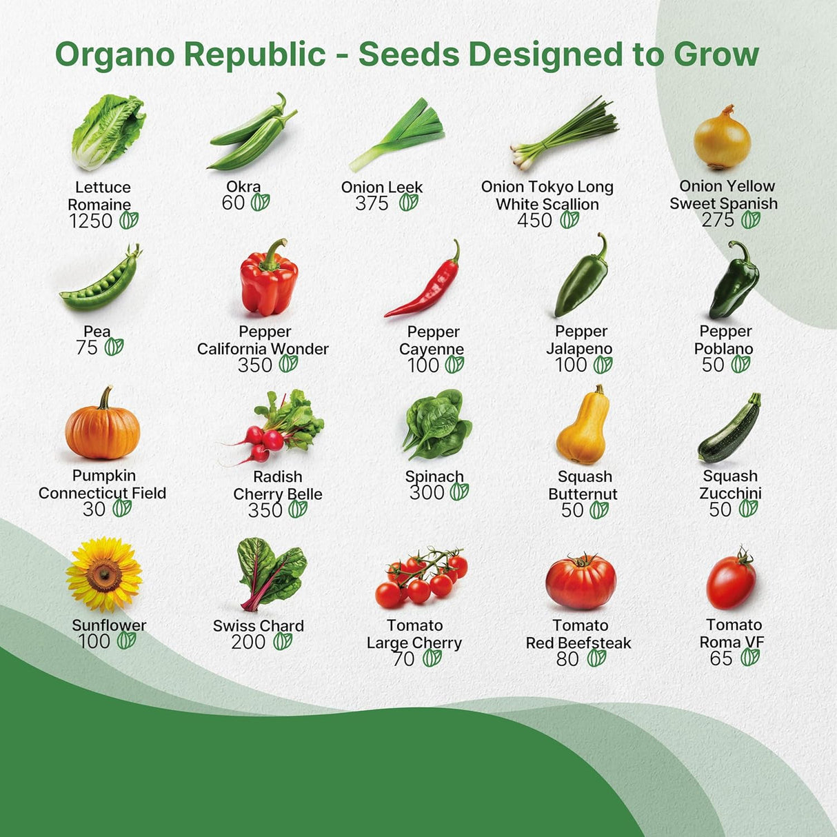 Pack de 40 Semillas de Verduras - No GMO, Heirloom, Variedad