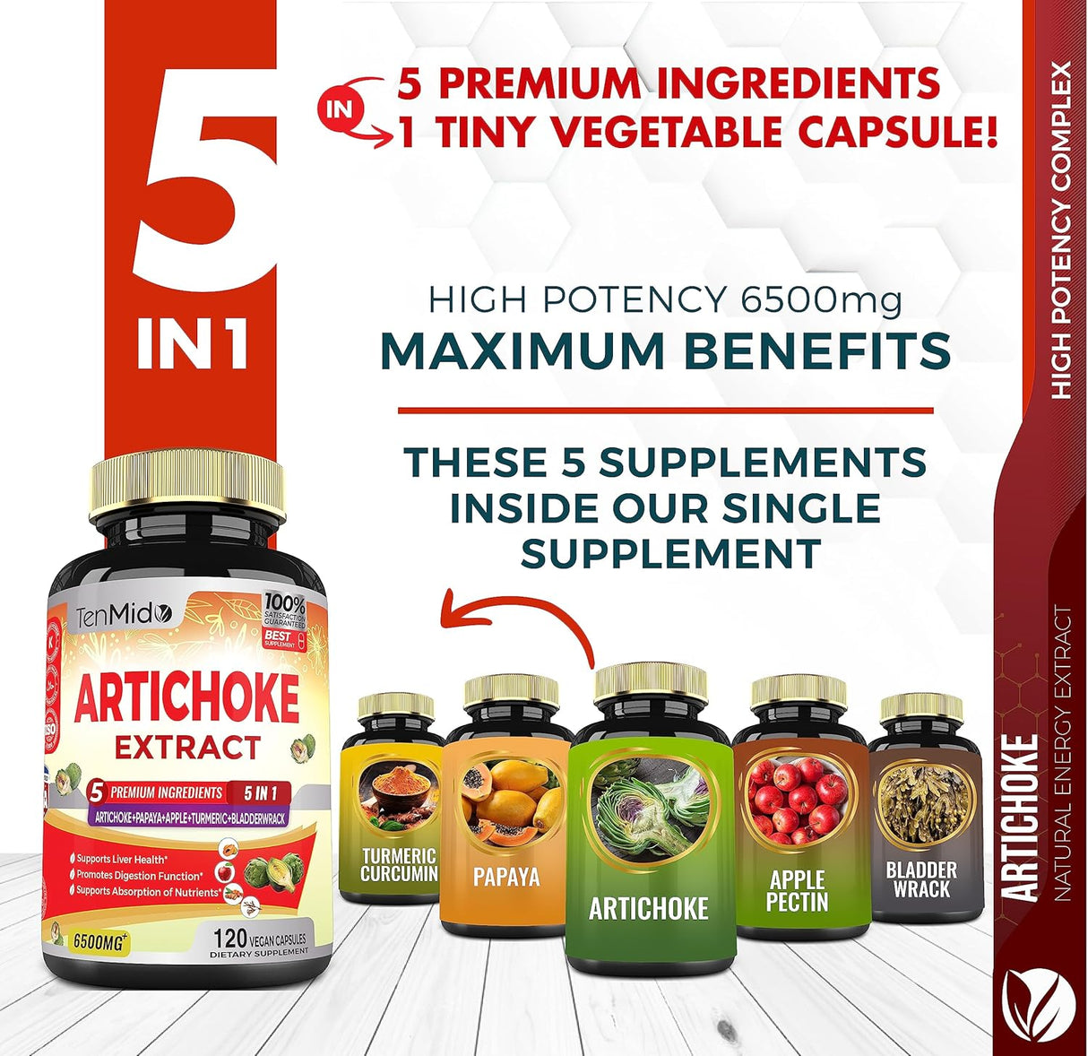 Suplemento Cápsulas de extracto de alcachofa de 6500 mg 120u