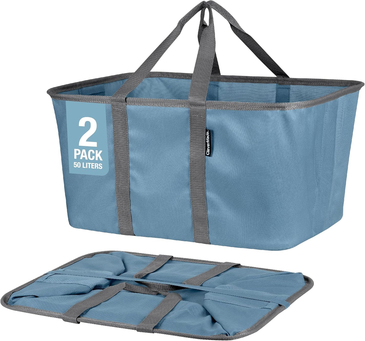 Cesta de Ropa Plegable CleverMade 50L con Asas Largas 2PK
