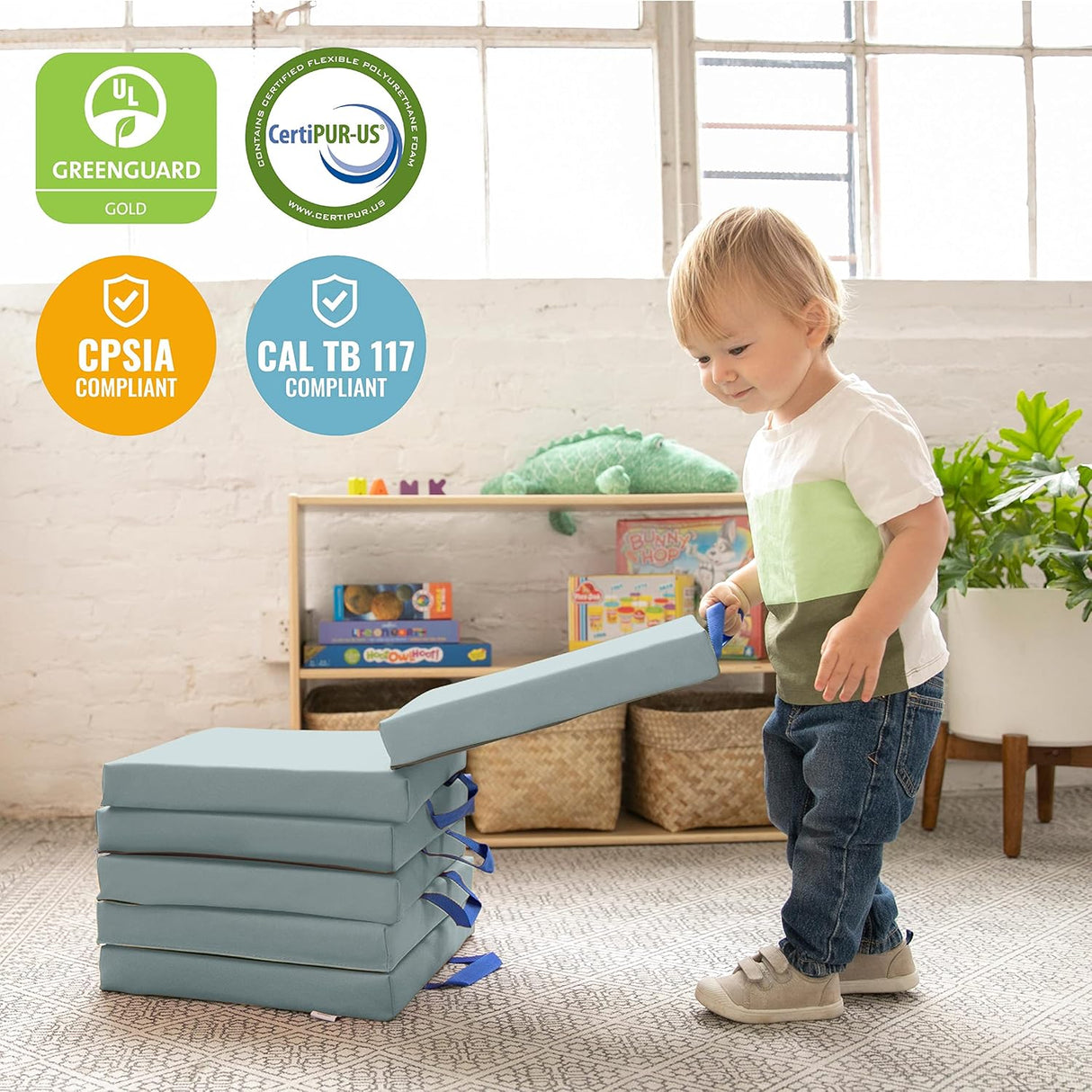 ECR4Kids SoftZone - Cojines de suelo, cuadrados, asientos flexibles, color gris, 6 piezas